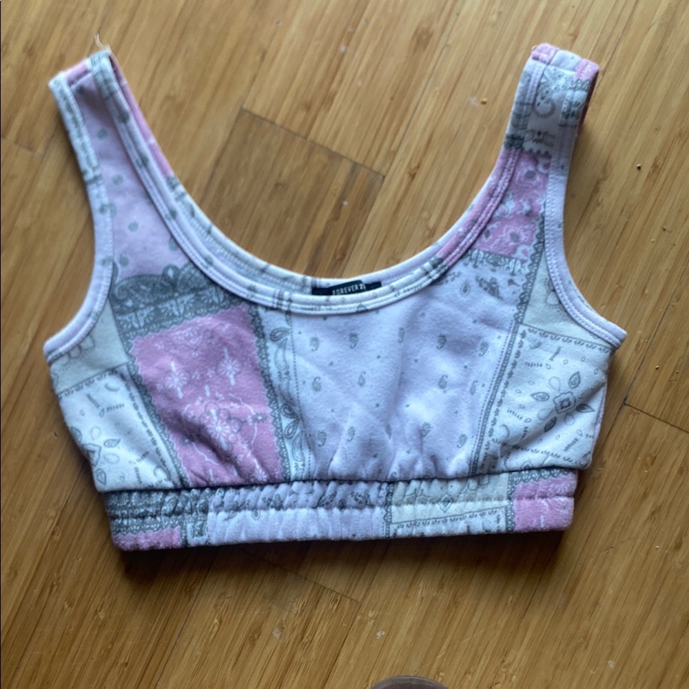 Pink and Gray Patterned Crop Top
